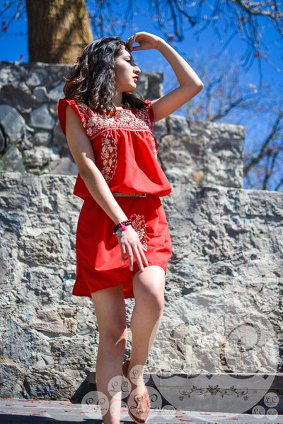 Vestido Minerva Rojo Bordado A Mano Alta Calidad - Le Catrina