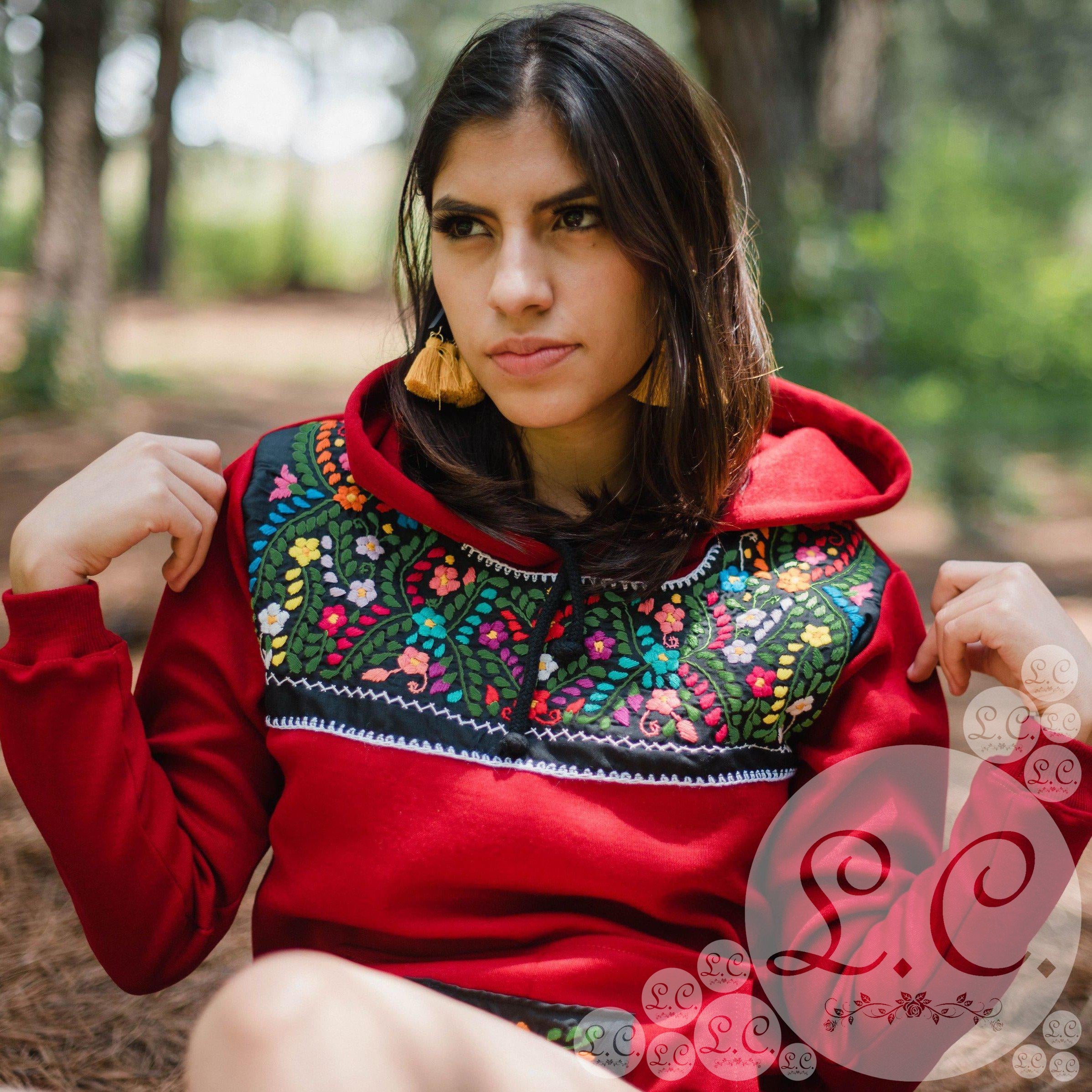 Unique Mexican Style Embroidered Sweatshirt # 7 Red – Le Catrina