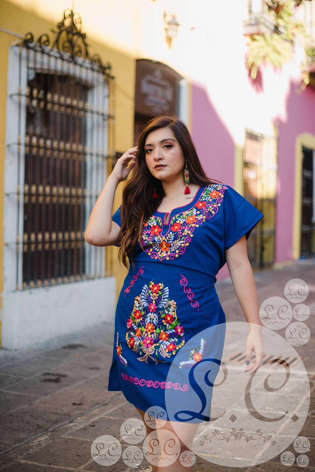 Royal Blue Kimono Dress with High Quality Embroidery – Le Catrina
