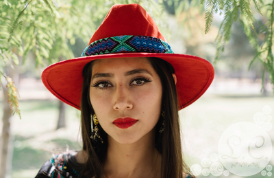 Sombrero de Gamuza Rojo con Cinto Bordado de Chiapas-Accessories-Le Catrina